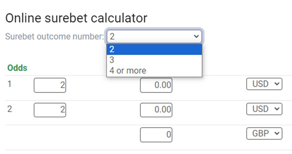 Online Surebet Calculator Example