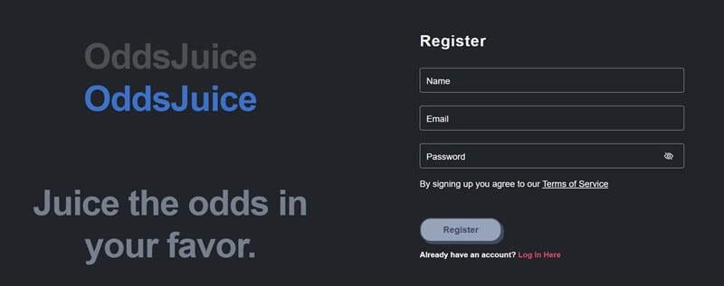 OddsJuice registration