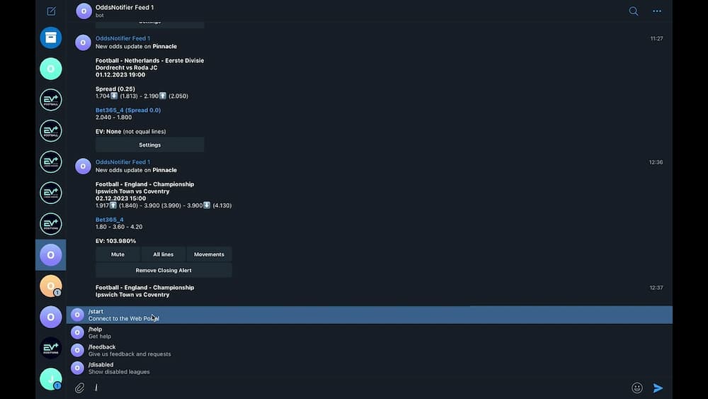 Oddsnotifier sheets tracker bot